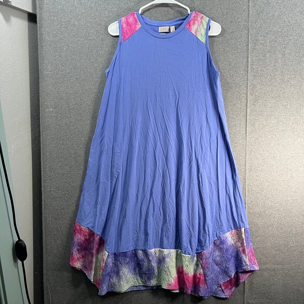 LOGO by Lori Goldstein Dress with Tie-Dye Hem Gemstone Blue Petite Small